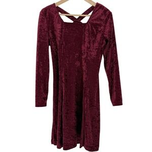 Jamie Brooke Burgundy Crushed Velvet Cross Back Long Sleeve Mini Dress Size 6